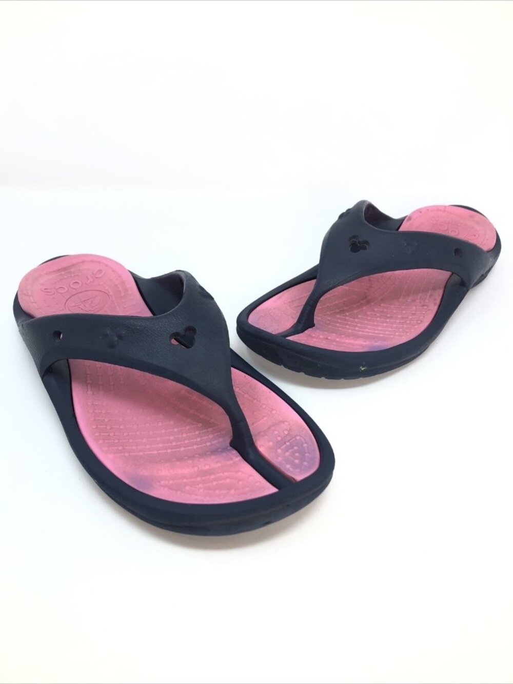 Disney Crocs Shoes W8 M6 Mickey Mouse Navy Cushioned Thong Sandals Flip Flops
